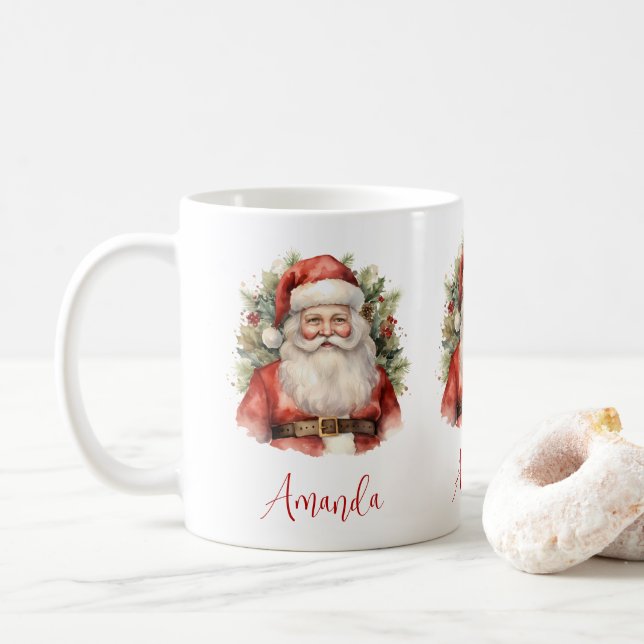 Taza De Café Vintage Navidad Santa Claus Sonriendo (Con donut)