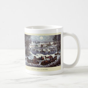 Taza De Café Vintage Navidad Sleighs, Central Park en Invierno