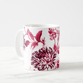 Taza De Café Vintage negro Toile floral No.2 del rojo cereza
