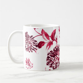 Taza De Café Vintage negro Toile floral No.2 del rojo cereza