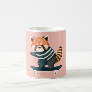 Taza De Café Vintage Panda Rojo Lindo Mapache Patinando
