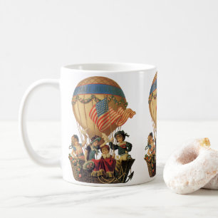Taza De Café Vintage Patriótico, Niños en un Globo Aerostático