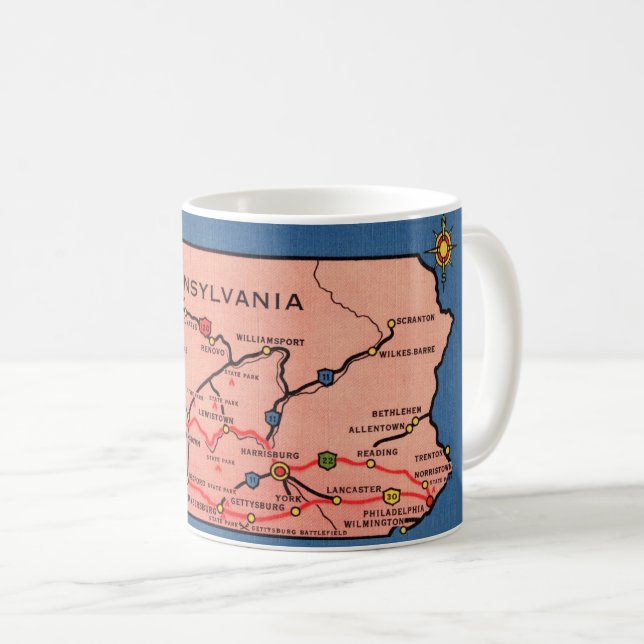 Taza De Café Vintage Pennsylvania Map Mug (Anverso derecho)