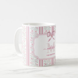 Taza De Café Vintage Pink Floral Coquette Bow Monogram