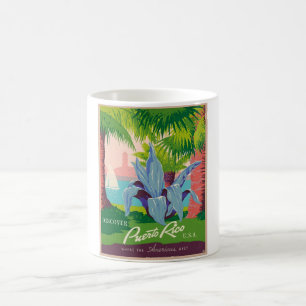 Taza De Café Vintage Puerto Rico Viaje Ilustración de Arte