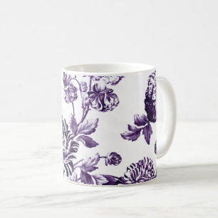 Taza De Café Vintage púrpura Toile floral No.2 de la mora negr