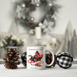 Taza De Café Vintage Red and Black Navidades Sleigh y Paquete