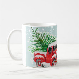 Taza De Café Vintage Red truck navidad