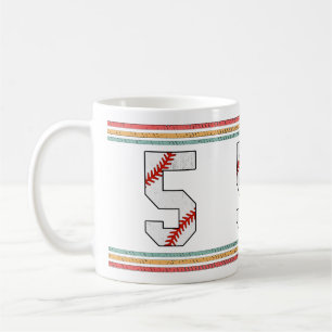 Taza De Café Vintage Retro Béisbol Número 5 Distorsionado