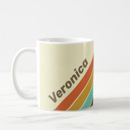 Taza De Café Vintage Retro Rainbow Striped with Name