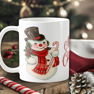 Taza De Café Vintage Retro Snowman Feliz Navidad