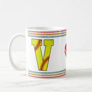 Taza De Café Vintage Retro Softbol Letra V Clásico