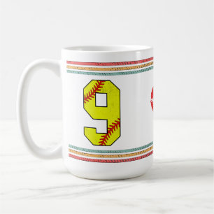 Taza De Café Vintage Retro Softbol Número 9 Varsity