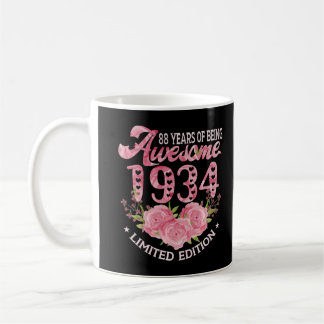Taza De Café Vintage rosa de 88 años regalo de 1934 días 88º na