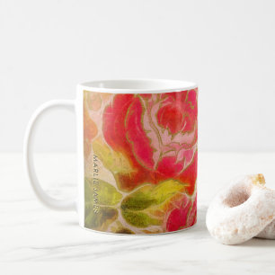 Taza De Café Vintage Rosa Floral Femenina acuarela con nombre