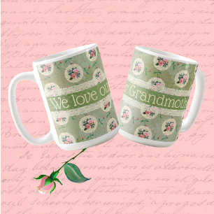Taza De Café Vintage Rosa personalizado Doily Faded Green Damas