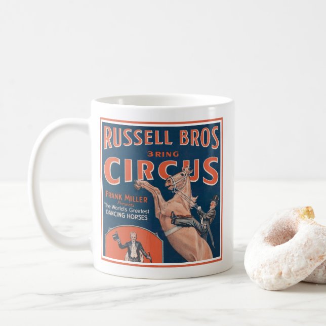 Taza De Café Vintage Russell Brothers Circus Poster. (Con donut)