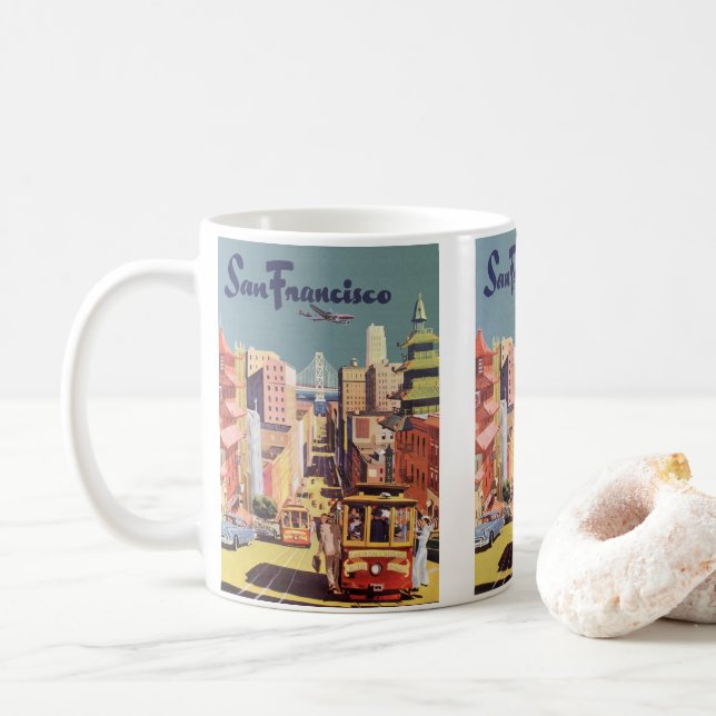 Taza De Café Vintage San Francisco Cable Carros Viaje Afiche Ar (Con donut)