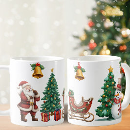 Taza De Café Vintage Santa y snowman, Navidades festivos