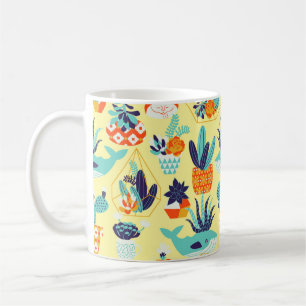 Taza De Café Vintage seamless pattern with succulents and cactu