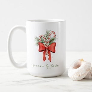 Taza De Café Vintage Simple Caramelo Caña Lazo Paz Amor Navidad