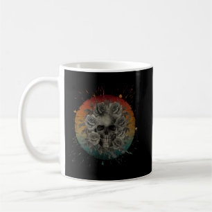 TAZA DE CAFÉ VINTAGE SKULL Y FLORES NEGRO Y BLANCO