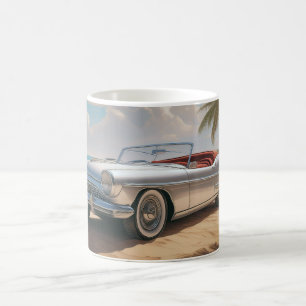 Taza De Café Vintage Sports car en una playa tropical