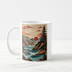 Taza De Café Vintage Sunset River Mountain Scene T Shirt