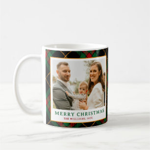Taza De Café Vintage Tartan Plaid Photo Merry Christmas