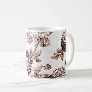 Taza De Café Vintage Toile floral No.2 de Brown de la sepia