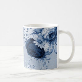 Taza De Café Vintage Toile floral No.4 de los azules añiles