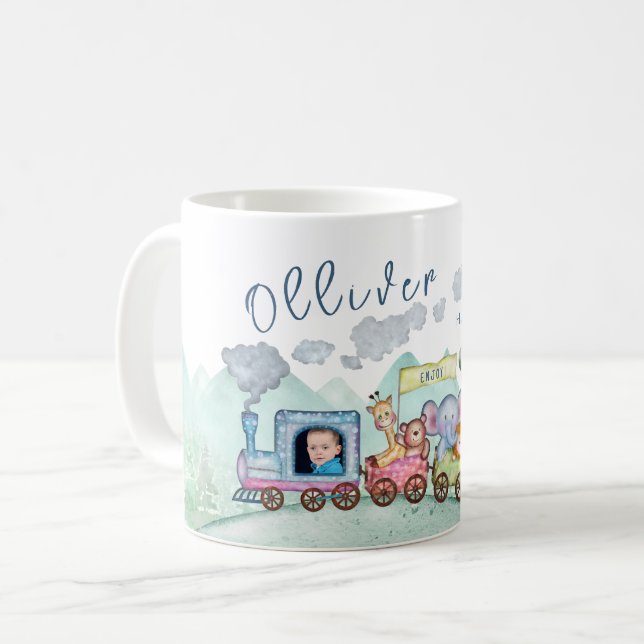 Taza De Café Vintage Train Transport Birday Watercolor foto (Anverso izquierdo)