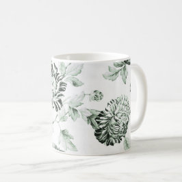 Taza De Café Vintage verde y blanco Toile floral No.2 de la