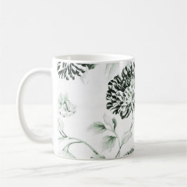 Taza De Café Vintage verde y blanco Toile floral No.2 de la