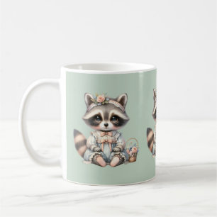 Taza De Café Vintage Vestido Cottagecore Raccoon Pastel