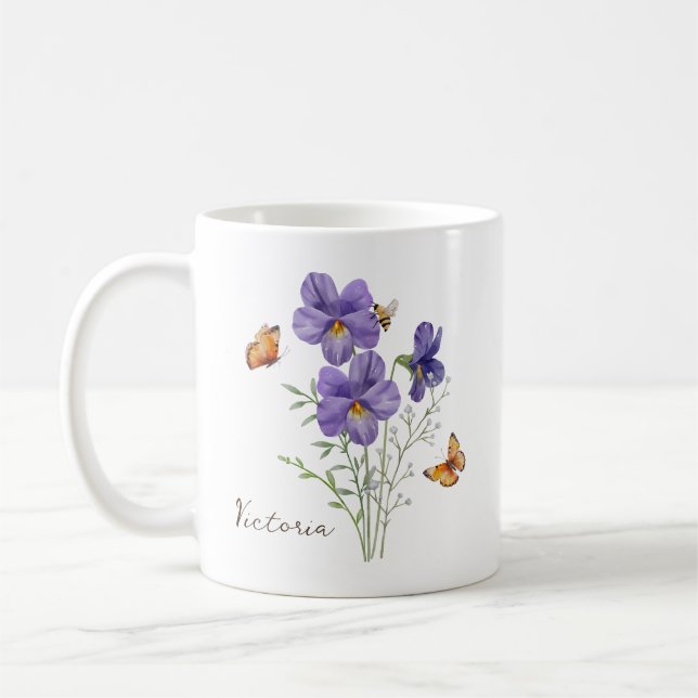 Taza De Café Violet Birth Month Flower (Izquierda)