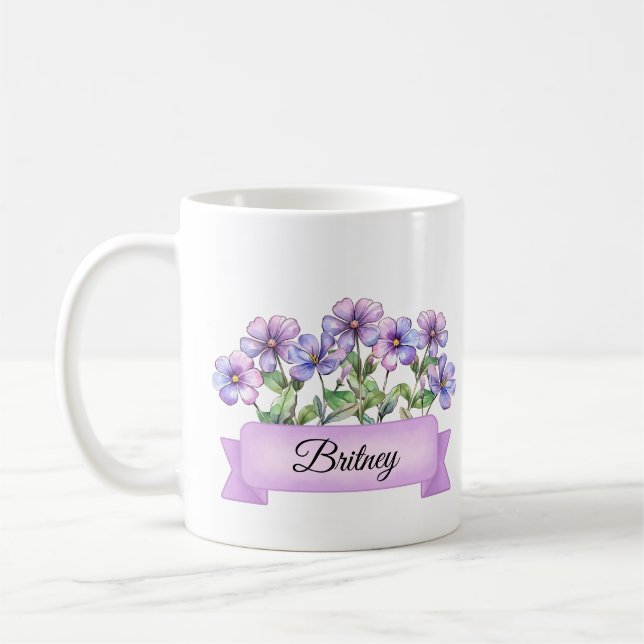 Taza De Café Violet, Personalizado de las flores de nacimiento  (Izquierda)