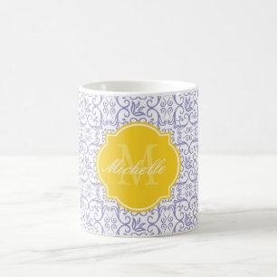 Taza De Café Violet Tulip Damask Monogram Mug