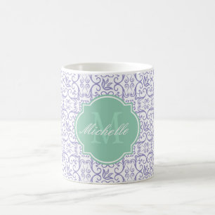 Taza De Café Violet Tulip Damask Monogram Mug