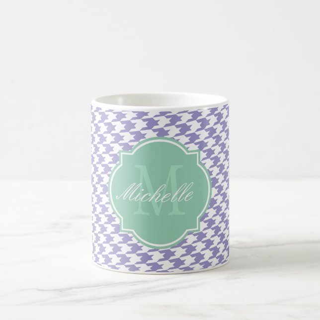 Taza De Café Violet Tulip Houndstoth Monogram Mug (Centro)
