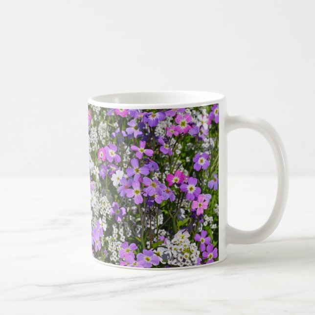 Taza De Café Violetas moradas y flores primavera blancas (Derecha)