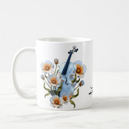 Taza De Café Violín blanco con flores - Música elegante y natur