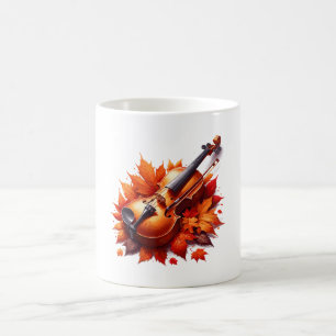 Taza De Café Violín en la cama de hojas