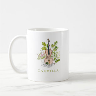 Taza De Café Violín Floral y Nombre Personalizado con Verdor