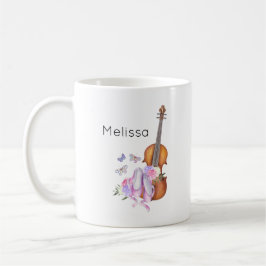 Taza De Café Violín, zapatos de ballet, flores y mariposas