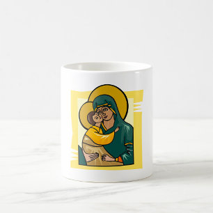 Taza De Café Virgen bizantina moderna María y religión infantil