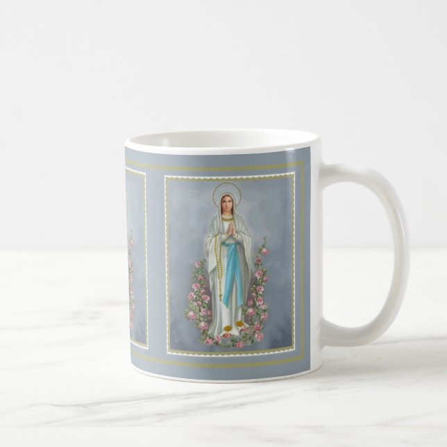 Taza De Café Virgen María bendecido del rosario w/roses (Derecha)
