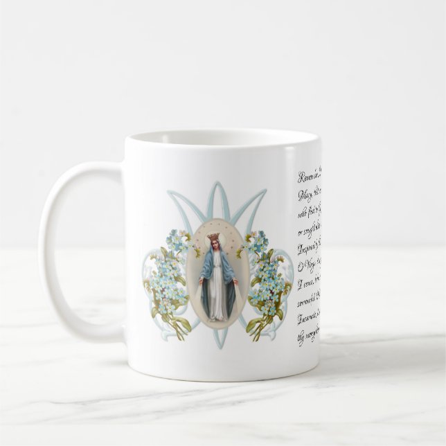 Taza De Café Virgen María Floral Memorare    OraciónCof (Izquierda)