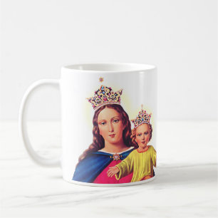 Taza De Café Virgen María reina con Jesús