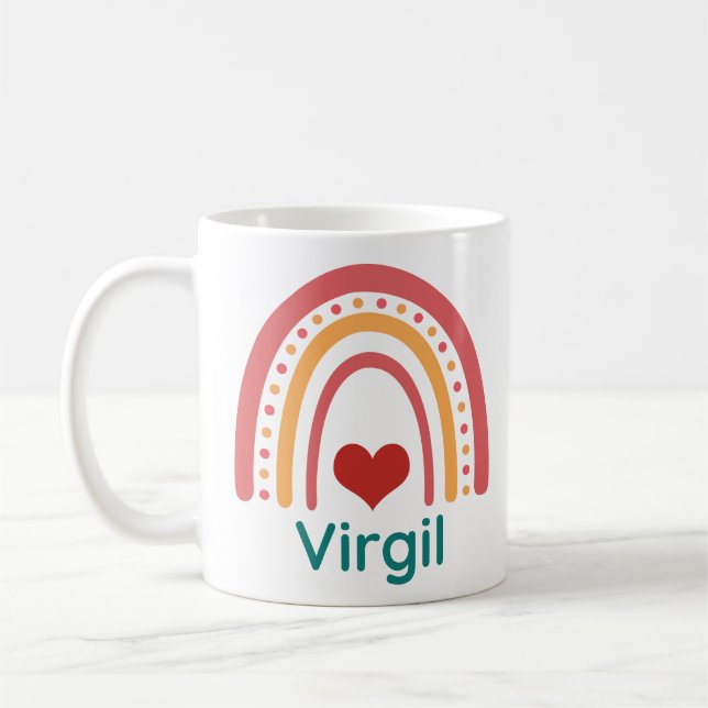 Taza De Café Virgil Nombre Vintage Boho Arcoiris (Izquierda)